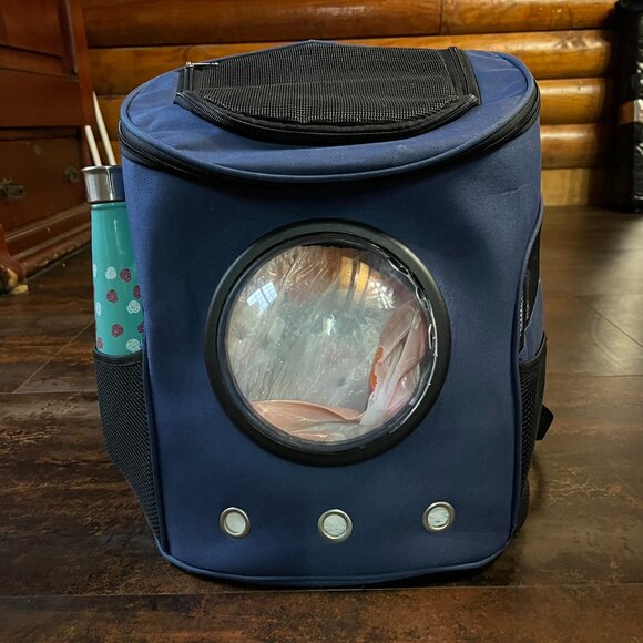 Navy Cat Bubble Backpack Cat Carrier, Polyester & Mesh w/Air Holes, 17"x14” - Picture 6 of 15